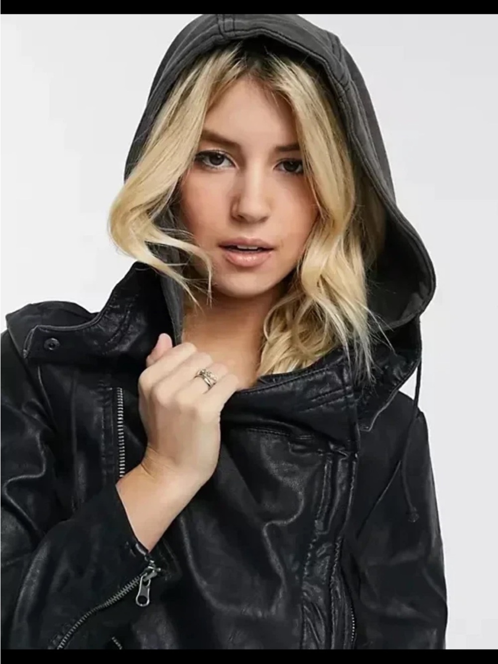 Free People Cleo Jacket Black Vegan Leather Motorcycle Jacket Size 4 - Picture 5 of 8